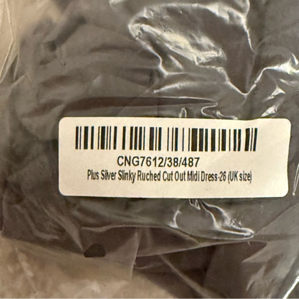 NWT Pretty Little Thing Silver Slinky Ruched Cut Out Midi Dress Size 22 - Picture 6 of 11